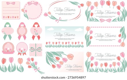 Simple, cute spring tulip frame vector material with copy space set