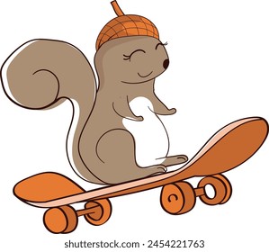 A simple cute squirrel. A forest wild mammal. Decorative element with an outline. Doodle, hand-drawn. Flat design. Color. A simple cute squirrel. A forest mammal