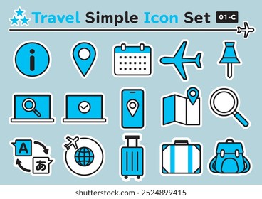 Simple and cute sticker-like icons set for travel