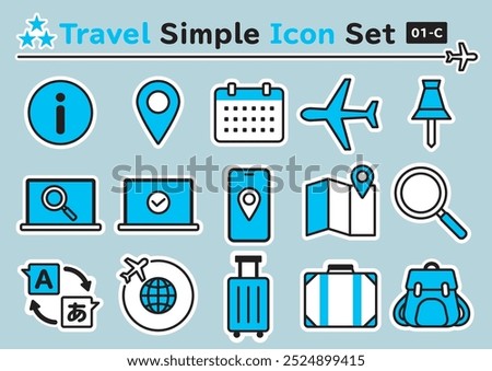 Simple and cute sticker-like icons set for travel