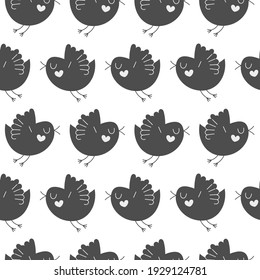Simple cute stylized birds on a white background. Seamless pattern for packaging, wallpaper, paper, scrapbooking. Kids decor