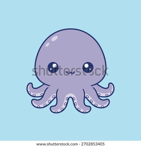 A simple, cute, and stylized cartoon illustration of a happy, purple octopus, a friendly and charming sea creature character.