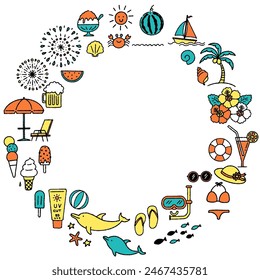 Simple y lindo marco circular de ilustración de verano (colorido)