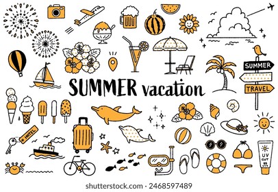 Simple and cute summer illustration set (2 colors)