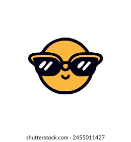 simple cute sun wearing glasses cartoon vector illustration template design