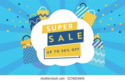 Simple and cute super sale advertising template (blue)