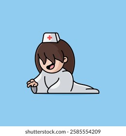 Simple cute suster ngesot nurse dragging cartoon vector illustration Collection of Indonesian ghost concept icon isolated