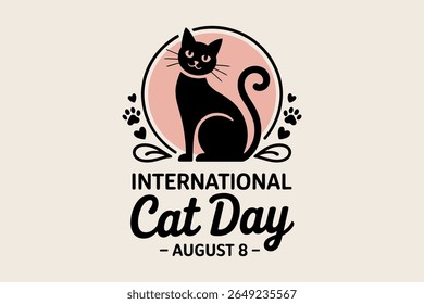 Simple cute tabby cat artwork with arched text for pet celebration event international cat day badge design