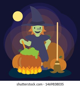 A simple cute teenager girl in witch costume doing some witchcraft for Halloween 