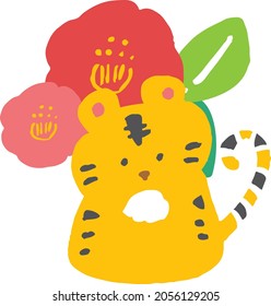 Simple and cute tiger and camellia illustration