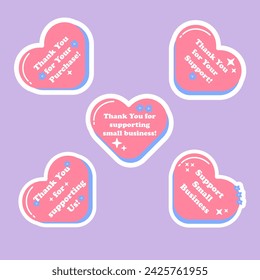 Simple cute trendy sticker set for small business, local business with heart and flowers