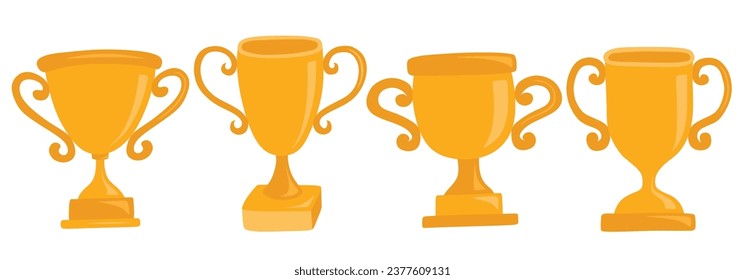 Simple cute trophy icon set isolated on white background.