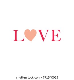 Simple Cute Valentine's Day Text Love on White Background. Vector Word Love for Greeting Card or Valentines Day Party Decoration