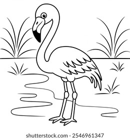 Uma ilustração vetor simples e bonito de um flamingo no estilo infantil, 