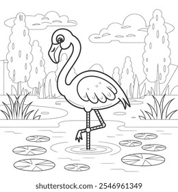 A simple, cute vector illustration of a flamingo in the childlike style, 