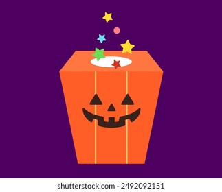 A simple, cute vector illustration of a Halloween pumpkin box