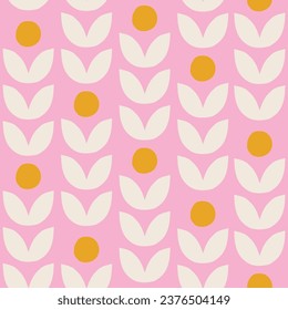 Simple and cute vector pattern with botanical motif. Seamless texture with stylised flowers. Minimal naturalistic background