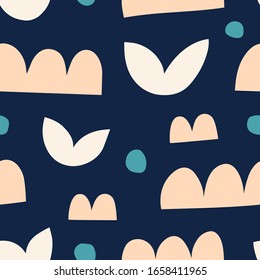 Simple cute vector pattern with different floral shapes. Vector seamless texture in artistic naive style. 