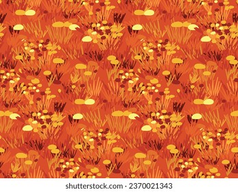 A simple cute vector pattern with fiery orange wildflowers - marigolds, herbs on a sunny orange background. Floral print in a hand-drawn style. Perfect for fabrics, textiles, covers, design ...