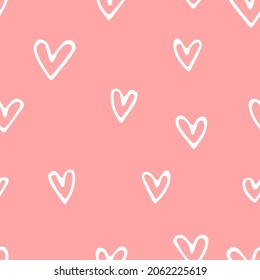 A simple and cute vector pattern on the theme of love, holidays and much more. Tiny minimalistic white hearts on a delicate pink background. Universal illustration