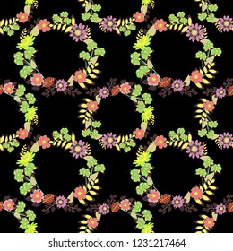 Simple cute vector pattern in small-scale flowers. Liberty style. Floral seamless green, brown and black background for textile, book covers, manufacturing, wallpapers, print, gift wrap. Millefleurs.