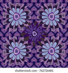 Simple cute vector pattern in small-scale flowers. Floral seamless violet, blue and gray background for textile, book covers, manufacturing, wallpapers, print, gift wrap. Millefleurs. Liberty style.