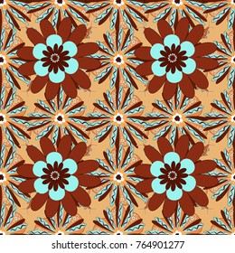 Simple cute vector pattern in small-scale flowers. Floral seamless blue, yellow and red background for textile, book covers, manufacturing, wallpapers, print, gift wrap. Millefleurs. Liberty style.