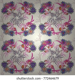 Simple cute vector pattern in small-scale flowers. Liberty style. Floral seamless pink and violet background for textile, book covers, manufacturing, wallpapers, print, gift wrap. Millefleurs.