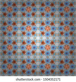 Simple cute vector seamless pattern in small-scale flowers. Little flowers in orange, gray and blue colors. Floral seamless background for manufacturing, wallpapers and scrapbooking.