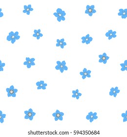 Simple cute vector seamless pattern in small-scale flowers. Little flowers in blue and beige colors. Floral seamless background for manufacturing, wallpapers and scrapbooking.