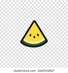 Simple and cute watermelon slice. Slices of watermelon are shown on a transparat background. The slice are cut in half, and the watermelon is yellow and green. The image has a bright and cheerful mood