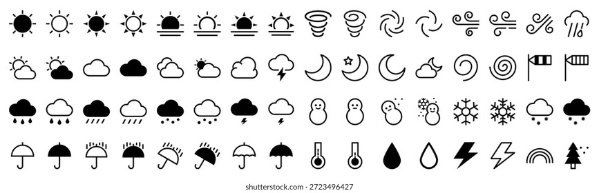 Ilustración vectorial simple y linda del sistema del icono de la previsión del Clima para el App móvil y el calendario