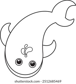 Simple Cute Whale Vector Illustration for Coloring Book