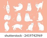 Simple and cute white cat illustration set