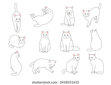 Conjunto de ilustraciones de gatos blancos simples y lindos