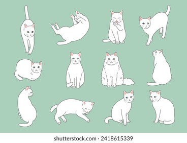 Conjunto de ilustraciones de gatos blancos simples y lindos