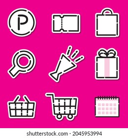 Sencillo y lindo conjunto de iconos blancos que se pueden usar para comprar etc, fondo rosa