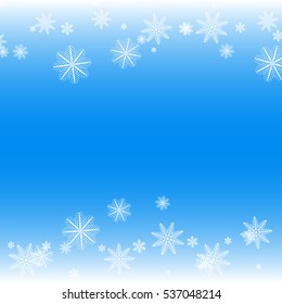 Simple but cute winter background with various white snowflakes.
