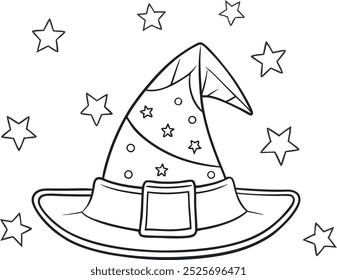 Simple and cute witch hat design isolated for holiday coloring fun, Halloween design