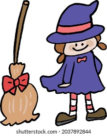 Simple and cute wizard and broom illustration