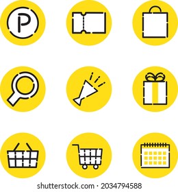 Simple and cute yellow icon set that can be used for shopping etc.