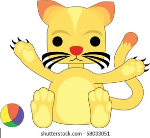 simple cute yellow kitty cat with ball