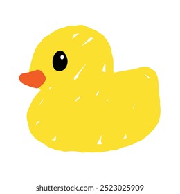 Simple and cute yellow rubber duck illustration with black eye and orange beak. Perfect for children's products, educational materials, and playful designs.	