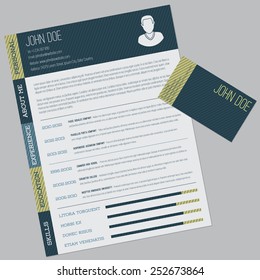 Simple cv design with striped elements and business card