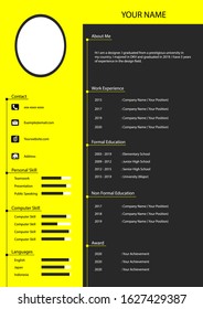 Simple CV resume template, Yellow and Black Design - Vector