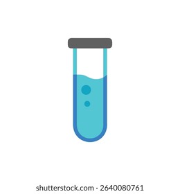Simple cyan test tube with bubbles on White Background