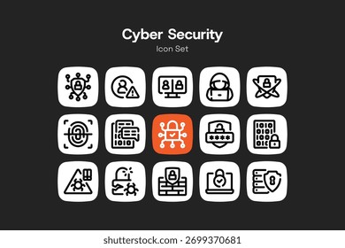 Conjunto de iconos de esquema de seguridad cibernética simple