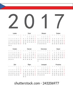 Simple Czech 2017 year vector calendar. Week starts from Monday.
