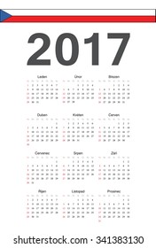 Simple Czech 2017 year vector calendar. Week starts from Sunday.