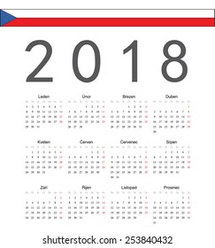 Simple Czech 2018 year vector calendar. Week starts from Monday.
